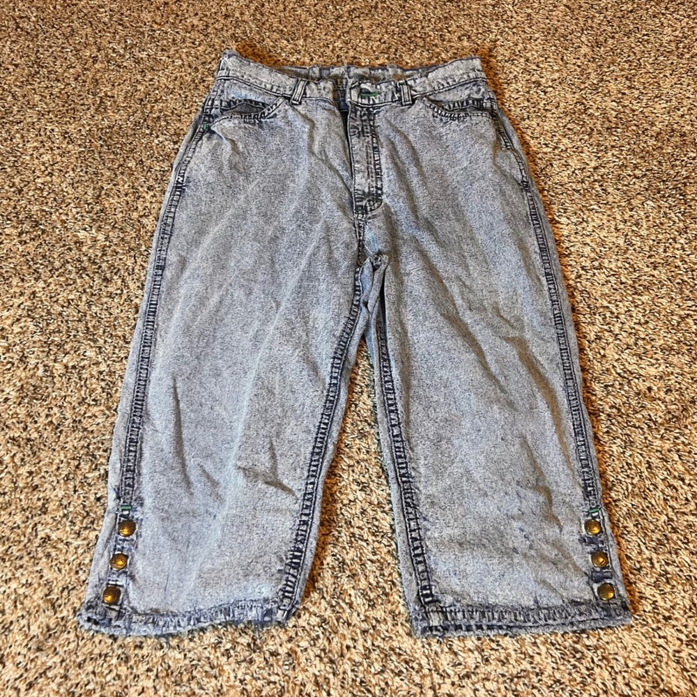 Lee Vintage Acid Wash Denim Capri Jeans with Buttons Wide Leg Cropped